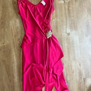 Elegant Hot Pink Latin Dance Dress with Embellished Crystals